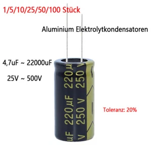 25V~500V Aluminium Elektrolytkondensatoren 4,7uF bis 22000uF Radial 105°C ±20% - Picture 1 of 6