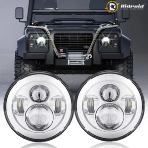 Pair 7" LED Headlights Projector Halo DRL Hi/Lo For LAND ROVER DEFENDER 110 90 - Picture 1 of 12