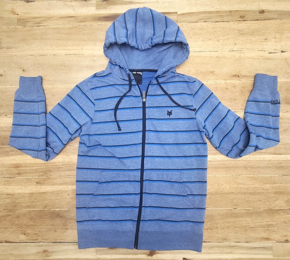 ZOO YORK Blue Striped Hoodie Jacket Sweatshirt Full Zip Unisex Youth Size Small - Image 1 of 4