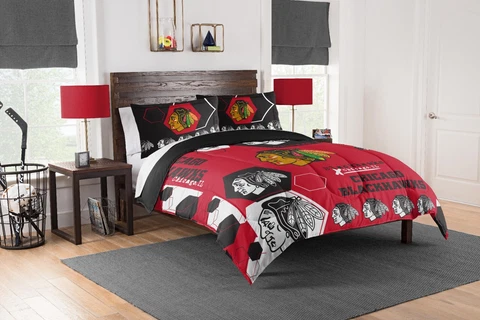 Chicago Blackhawks Bedding Full/Queen (Hexagon) OFFICIAL NHL Cover