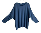 Italian Made Angora Wool Blend Sweater Womens Oversized 6 Blue Dropped Sleeves