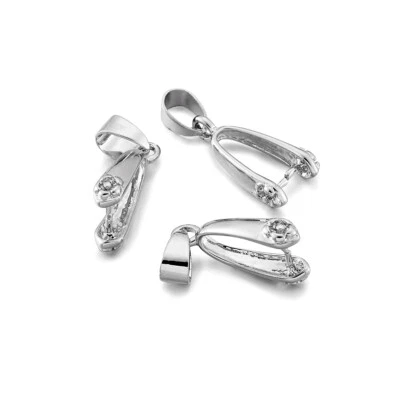 5pcs Platinum Plated Brass Flower Pinch Bails Ice Pick with A Loop Findings 25mm - Image 1 of 4