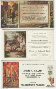 Seguro contra incendios y banco y bienes raíces de Pennsylvania - 3 blotters publicitarios antiguos - Imagen 1 de 1