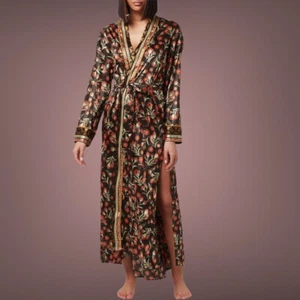 Free People FP Intimately Pajama Party Robe Kimono Black Combo XSmall XS NWT - Picture 1 of 4