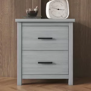Vintage 2 Drawer Wooden Nightstand, Simple & Generous, Large Storage, Light Gray - Picture 1 of 14