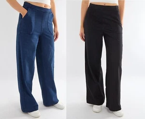 Womens Denim Wide Leg Elasticated Waist Pocket Trouser Stretch Marks Spencer - Picture 1 of 29