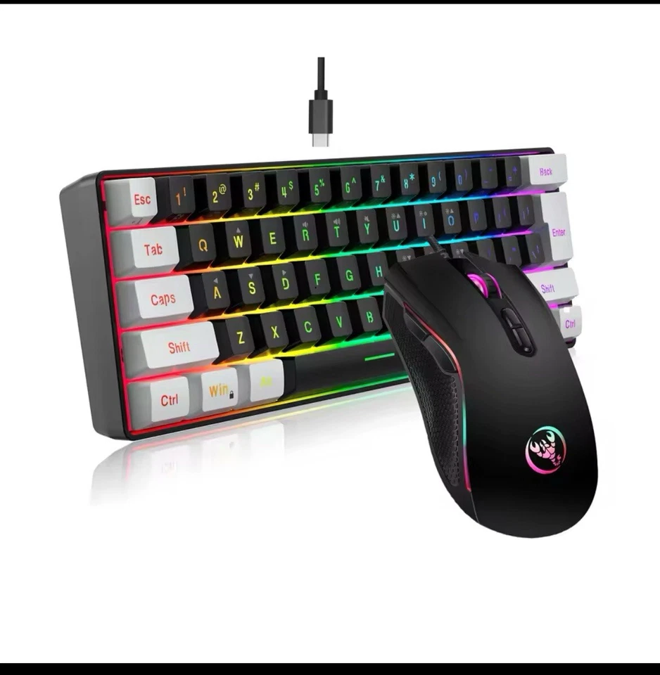 61keys Wired White Black Keyboard RGB Gaming Mouse Office Kit Backlight Keyboard - Image 1 of 4