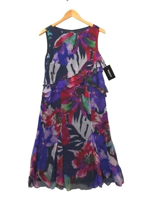 Worth New York Dress Womens 6 Silk Chiffon Sleeveless Tiered Purple Floral - Image 1 of 4
