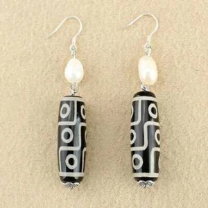 Pendientes DZI de ágata natural hechos a mano perlas de arroz gancho de plata 925 adolescentes mujeres hombres - Imagen 1 de 12