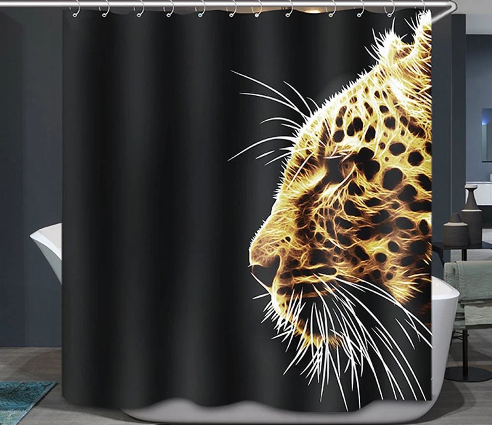CORTINA DE DUCHA Tela Leopardo 70x70 Negro Bronceado Africano Gran Gato Animal Salvaje Foto 1 de 1