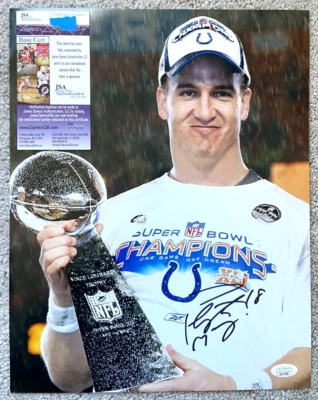 PEYTON MANNING SIGNED 11X14 PHOTO INDIANAPOLIS COLTS SUPER BOWL 41 BRONCOS JSA W - Image 1 of 2