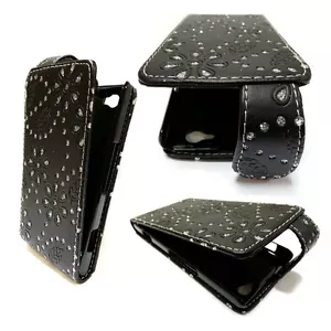 Case For Sony Xperia M Bling Glitter Black PU Leather Flip Pouch Phone Cover - Picture 1 of 8