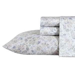 Quartet 4-Piece Gray Floral Cotton Queen Sheet Set - Picture 1 of 4