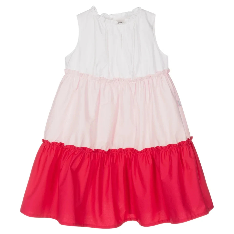 Vestido Il Gufo Niñas 14 Niveles Algodón Sin Mangas Popelina Bloques de Color Blanco Rosa Rojo Foto 1 de 4