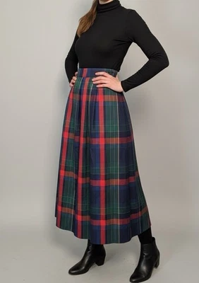 Vintage Pendleton Wool Skirt Size 6 Pleated Plaid Tartan Midi Red Green USA Made - Image 1 of 4