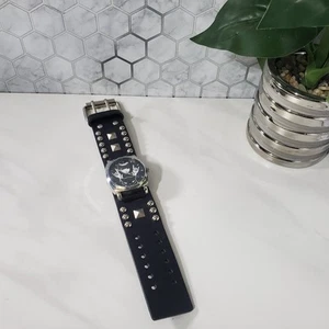 Emily The Strange Black Oversize Wide Band Studded Watch Grunge Goth - Bild 1 von 17