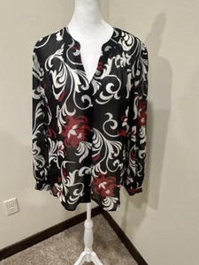 Chicos Größe 2,5 Oberteile Sadie Swirl schwarz rot Langarm V-Ausschnitt Bluse - Bild 1 von 6