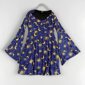 Cosmic Aura Celestial Bell Sleeve Dress Goth Sun Moon Star Juniors Sizs Large - Picture 1 of 7