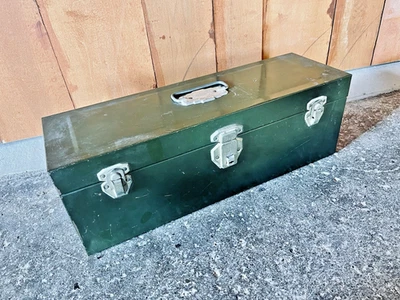 Vintage Army Green Union Utility Chest Steel Tool  Storage portable Box USA - Image 1 of 4