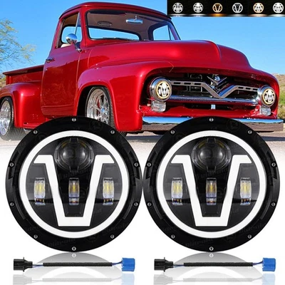2X Faros LED proyectores redondos de 7" pulgadas DRL para Ford F-100 F-150 F-250 F-350 Foto 1 de 4