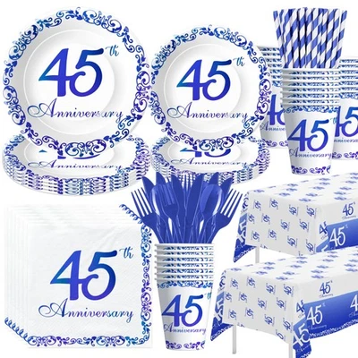 45th Anniversary Party Tableware for 24 Guests Blue Sapphire Decorations Set - Image 1 of 4