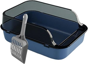 Cat Litter Open Top Pet Litter Tray Easy to Clean Semi Enclosed Blue/Black - Picture 1 of 2