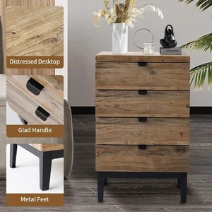 Mesita de noche de madera de granja con mesita de noche de 4 cajones - Imagen 1 de 29