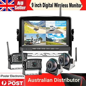 Digital Wireless 9" Quad Splitscreen DVR Monitor Rear Side View Reverse Cameras - Picture 1 of 12