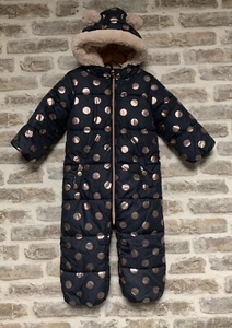 Next Mädchen Marineblau/Pink Duschfest Folie Punkte Bedruckt Schneeanzug Größe 1,5-2 Jahre - Bild 1 von 2