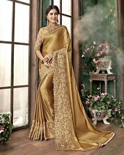 Nivah Fashion Women's Fancy Party Wear Lycra Silk Blend Embroidery Golden Saree