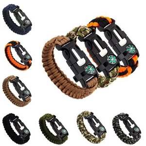 Kits de engranajes raspador silbato de arranque de pulsera de supervivencia paracord brújula pedernal fuego - Imagen 1 de 15