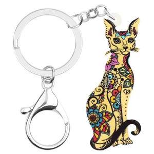 Acrylic Sitting Sphynx Cat Keychains Car Purse Key Ring Pets Jewelry Bag Charms - Picture 1 of 11