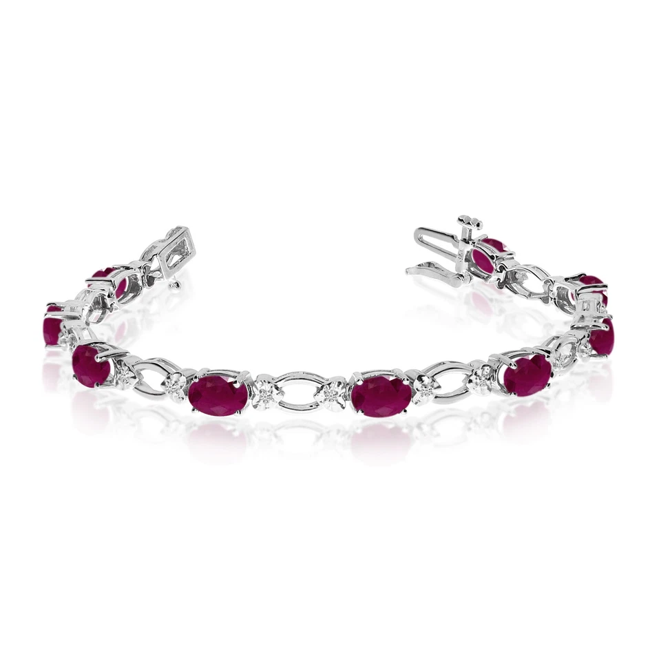 7" 14K White Gold Natural Oval Ruby & Diamond Tennis Bracelet TB1166XW-07 - Image 1 of 1
