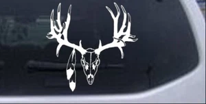 Calcomanía de ventana blanca 6X5,8 con plumas de calavera para coche camión Big Buck - Imagen 1 de 1