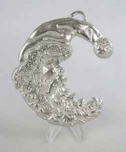 Silver Embossed Metal Santa Crescent Moon Shape 4" Christmas Ornament - NICE! - Picture 1 of 6