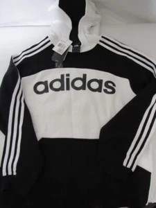 Adidas Linear Sz L Youth Kids Black White Performance Hoodie Audio Pocket - Picture 1 of 11