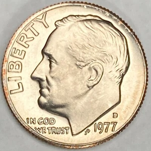 1977 D Choice BU Planchet Error Copper on Rim Roosevelt Dime US Coin D61 - Picture 1 of 3