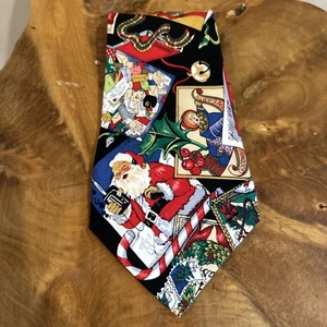 🎄VTG Nicole Miller 1994 Santa Merry Christmas Holiday Ho Ho Ho Tie 57 Inch Mens - Picture 1 of 5
