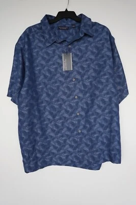 Roundtree & Yorke Short-Sleeve Shirt 2XB Blue Leaf Jacquard Square Tail NWT - Image 1 of 4