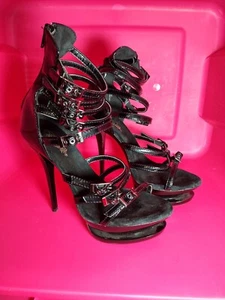 Pleaser Heels, Used Size 9.5 Stripper Dancing Exotic Sexy Black Patent Strappy - Picture 1 of 12