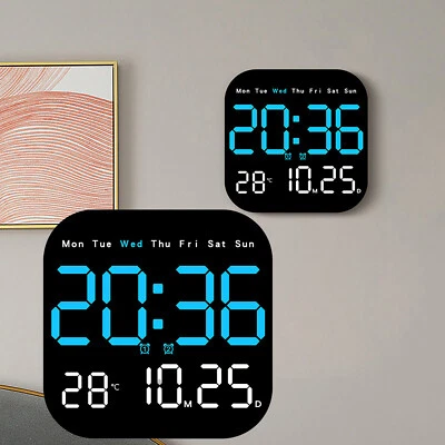 Large Digital Wall Clock Remote Control Temperature Date Week Display Square LED - Image 1 of 4