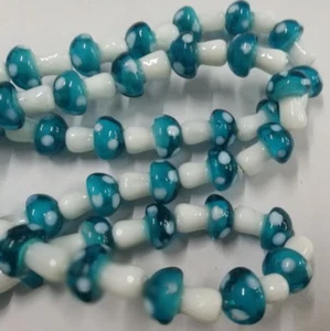 100PCS Lake blue color Mushroom Lampwork Glass Loose Beads Gb0004 - Picture 1 of 1