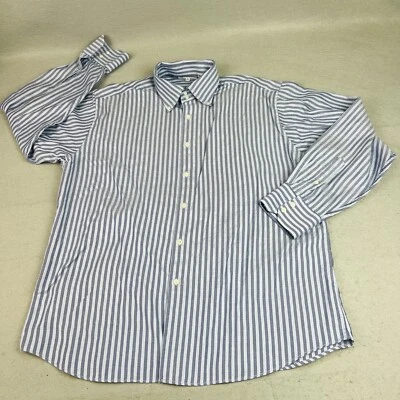 Bachrach Dress Shirt Bold Striped Mens XL 171/2 Blue Long Sleeve Button Down Dad - Image 1 of 4