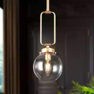 Uolfin Modern Globe Pendant Light Brass Gold Round Chandelier Clear Glass Shade - Picture 1 of 7