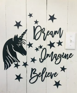 Unicorn Believe Dream Imagine - NO es una calcomanía de vinilo... sobresale como un póster - Imagen 1 de 7
