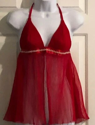 CABERNET Mujer Talla M Rojo Acordeón Halter Bebé Muñeca Camisón Chemise Lencería Shee Foto 1 de 4