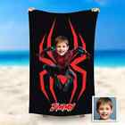 Custom Photo & Name Beach Towel, Personalzied Red Spider Man Swimming Towel Gift