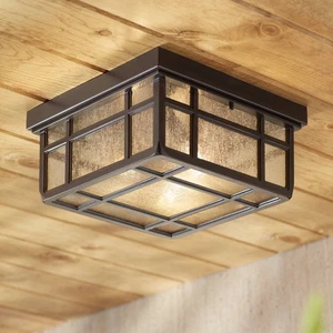 Sierra Craftsman Rustic Flush Mount Outdoor Ceiling Light Rubbed Bronze 5 1/2" - Picture 1 of 5
