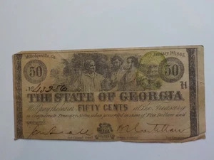 Civil War Confederate 1863 50 Cents Note Milledgeville Georgia Paper Money VTG - Picture 1 of 2