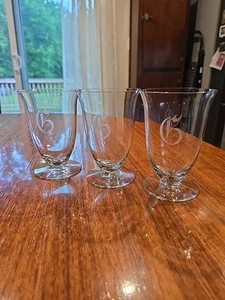 Set Of 3 Vintage Letter G Monogram Etched Water Glasses - Picture 1 of 5